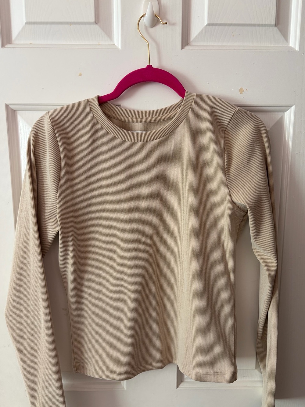 Hollister Ribbed Long Sleeve Top in Light Beige